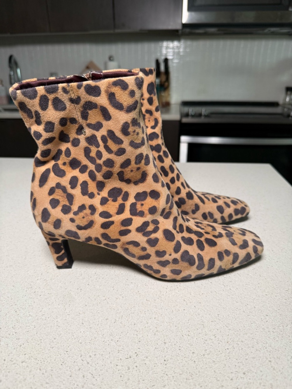 Franco Sarto Leopard Print Ankle Booties in Tan and Black - Picture 3 of 6